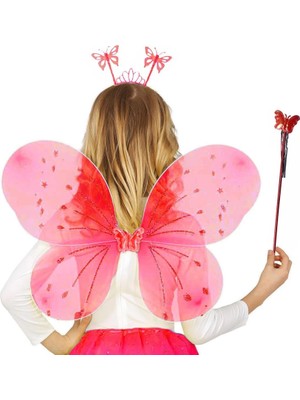 Uravas Store Kırmızı Renk Çocuk Kanadı Tacı Asa Seti 50 cm