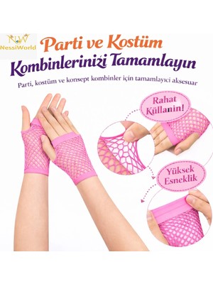 Uravas Store 80’ler 90’lar Neon Pembe File Parmaksız Kısa Eldiven 11 cm