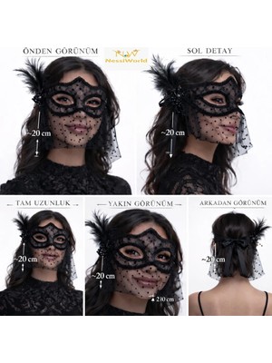 Uravas Store Siyah Dantel Tüllü Peçeli Parti Maskesi
