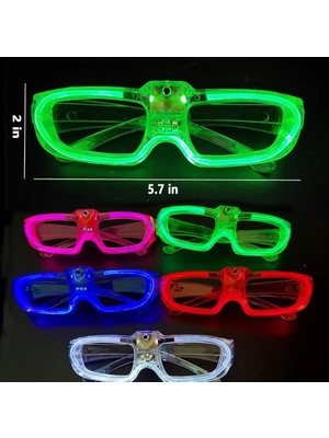 Uravas Store LED Işıklı Glow Pilli Parti Gözlüğü - Efektli 6 Adet 5 Renk