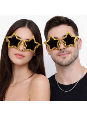 Uravas Store Altın Renk Disko Yıldızı Parti Gözlüğü 16X7 cm