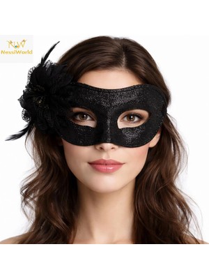 Uravas Store Siyah Simli Tüylü Balo Maskesi – Kadın Parti &amp; Maskeli Balo Maskesi