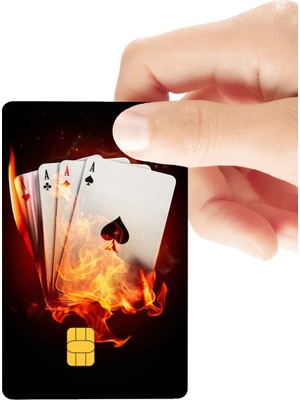 Huggy Craft Iskambil Kağıtları Alevler Temalı Parlak Kredi/banka Kart Kaplama Sticker