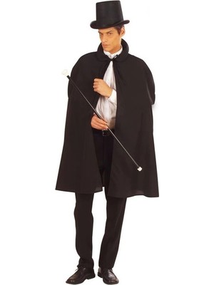 Uravas Store Siyah Sihirbaz Pelerini 120 cm Sihirbaz Şapkası 12 cm Yetişkin Boy