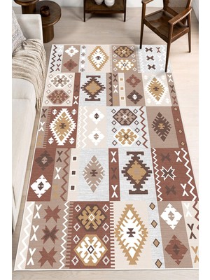 Pelura Halı Dijital Baskılı Dekoratif Kilim Desen Kaymaz Taban Yıkanabilir Salon Halısı Yolluk