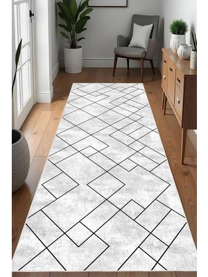 Pelura Halı Dijital Baskılı Geometrik Desen Dekoratif Kaymaz Taban Yıkanabilir Yolluk Antre Hol Halısı Salon Halısı