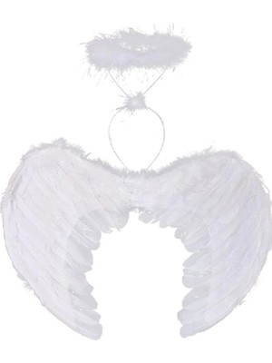 Uravas Store Beyaz Renkli Tüylü Bebek Melek Kanadı Tacı 30X45 cm