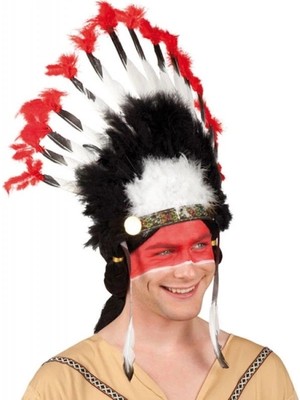 Uravas Store Beyaz Tüylü Siyah Kırmızı Büyük Hintli Kızılderili Başlığı