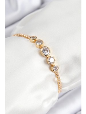 Uravas Store Pirinç Zirkon Taşlı Sıralı Daire Model Gold Renk Asansörlü Kadın Bileklik