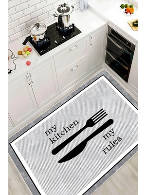 Pelura Halı Dijital Baskılı Dekoratif Kaymaz Taban Yıkanabilir My Kitchen Desenli Halı Mutfak Halısı Yolluk