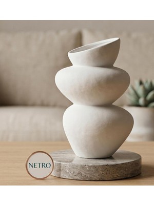 Skygo El Yapımı  Özel Dekoratif 3 Boğumlu Seramik Vazo 23 cm