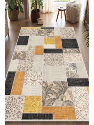 Pelura Halı Dijital Baskılı Dekoratif Patchwork Kilim Kaymaz Taban Yıkanabilir Halı