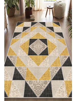 Pelura Halı Dijital Baskılı Dekoratif Patchwork Kilim Desenli Kaymaz Taban Yıkanabilir Halı