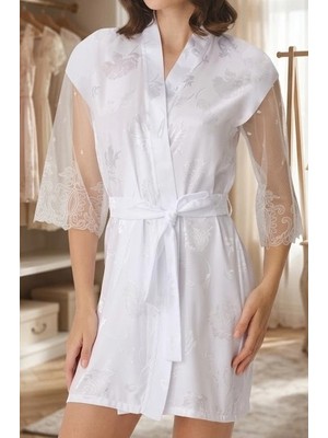 Biçomi Bicomi Zarif Dantelli Saten Sabahlık – Çeyizlik & Yazlık Mini Model