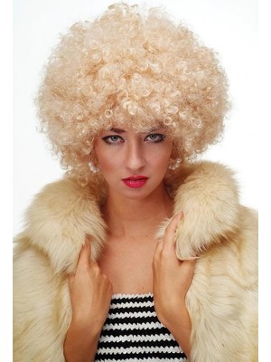 Uravas Store Altın Renk Kıvırcık Afro Bonus Peruk Saç Parti Peruğu Platin Gold