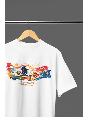 Ontunew 23 Nisan Baskılı Bisiklet Yaka Pamuklu Kısa Kollu Erkek ve Kız Çocuk Tişört