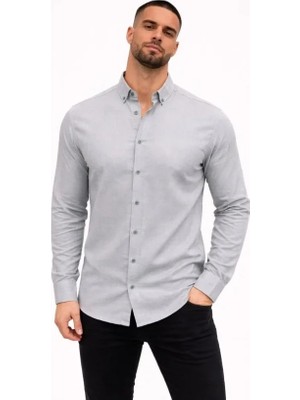 Antakya Yöresi Erkek Keten Kumaş Oversize Uzun Kollu Rahat Kalıp Gömlek - Boyalı Gri