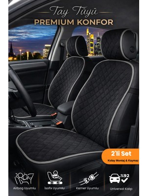 E-BİZ Oto Koltuk Kılıfı Tay Tüyü Tam Koruma Minder 2'li Ön – Terletmez,kaymaz,su Geçirmez,airbag Uyumlu