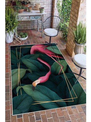 Pelura Halı Flamingo Desenli Baskılı Kaymaz Yıkanabilir Salon Oturma Odası Mutfak Balkon Halısı Yolluk