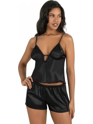 MiraLive Siyah Saten Şort Takımı 9207