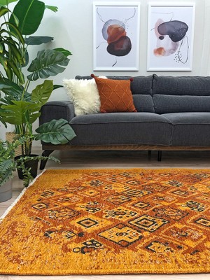Halımax Lina Çift Taraflı %100 Pamuk Kilim Modern Yıkanabilir Şönil Kilim 015-B Turuncu Multi