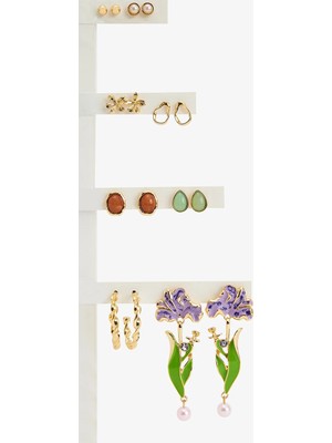 Penti Altın Rengi Mix Flower Küpe Seti