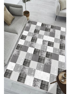 Pelura Halı Modern Gri Desen Baskılı Kaymaz Yıkanabilir Salon Oturma Odası Mutfak Antre Halısı Yolluk