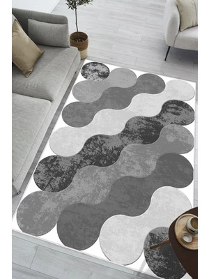 Pelura Halı Geometrik Desen Baskılı Kaymaz Yıkanabilir Salon Oturma Odası Mutfak Antre Balkon Halısı Yolluk