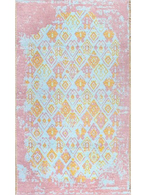 Halımax Lina Çift Taraflı %100 Pamuk Kilim Modern Yıkanabilir Şönil Kilim 015-C Gül Mavi