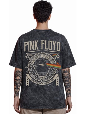 Sevbano Tasarım Pink Floyd Müzik Grubu Sırt Baskılı Unisex Oversize Eskitme Yıkamalı Tişört