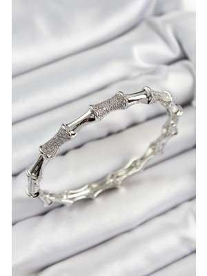 Uravas Store Pirinç Zirkon Taşlı Kemik Model Gümüş Renk Vip Kadın Bileklik