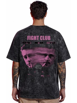 Sevbano Tasarım Fight Club Efsane Film Tyler Durden Sırt Baskılı Unisex Oversize Eskitme Yıkamalı Tişört
