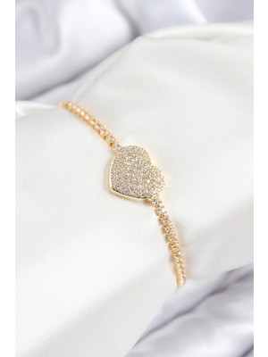 Uravas Store Pirinç Zirkon Taşlı Model Gold Renk Asansörlü Kadın Bileklik