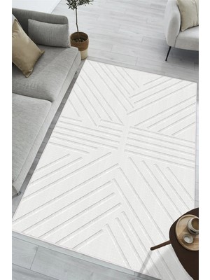 Pelura Halı Modern Beyaz Desen Baskılı Kaymaz Yıkanabilir Salon Oturma Odası Mutfak Antre Halısı Yolluk