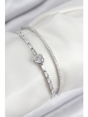 Uravas Store Pirinç Zirkon Taşlı Model Gümüş Renk Kadın Bileklik