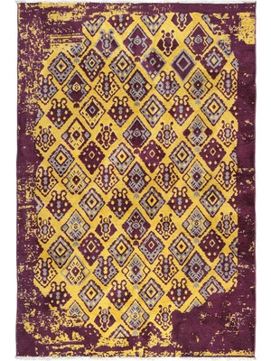 Halımax Lina Çift Taraflı %100 Pamuk Kilim Modern Yıkanabilir Şönil Kilim 015-D Mor Sarı