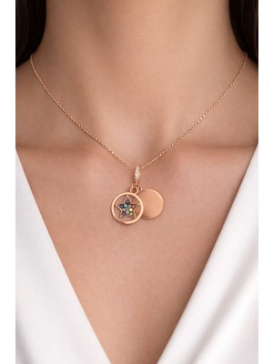 Liora Dünyası 925 Gümüş Yıldız Kolye – Renkli Taş Detaylı Rose Gold Şık Kolye