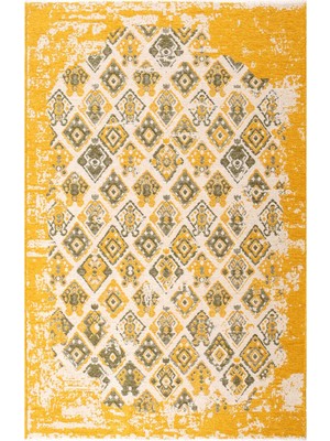 Halımax Lina Çift Taraflı %100 Pamuk Kilim Modern Yıkanabilir Şönil Kilim 015-G Yeşil Sarı