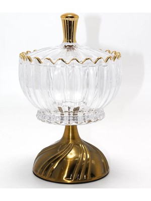 SHC4200 Metal Ayaklı Kristal Cam Şekerlik Gold Detaylı Sunumluk ALK4871