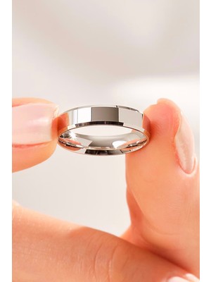 Vua Jewellery 925 Ayar Gümüş Kesme Klasik Alyans Yanı Kesik Söz Nişan Evlilik Yüzüğü 4 mm