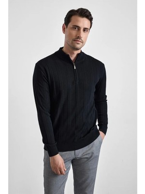 Süvari Siyah Regular Yarım Balıkçı Yaka Kazak