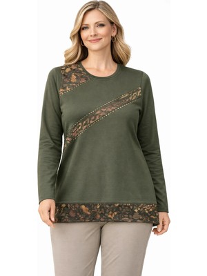 Mutlu City Kadın Orta Yaş ve Üzeri Lazer Baskı Desenli Anne Penye Bluz 30583