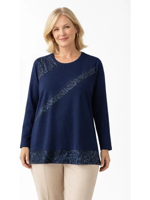 Mutlu City Kadın Orta Yaş ve Üzeri Lazer Baskı Desenli Anne Penye Bluz 30583