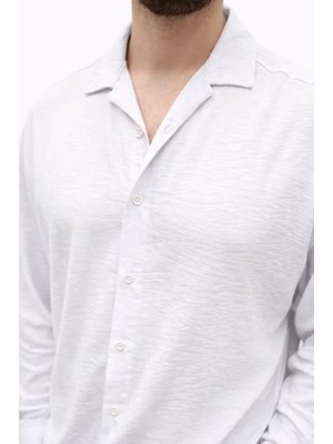 paris store Erkek Aerobin Kumaş Oversize 4 Mevsim Uzun Kollu Rahat Kalıp Gömlek - Beyaz