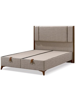 Mona Yatak Mercan Tek Kişilik Baza ve Başlık Seti Kahve Renk Keten Kumaş Çelik Profil Dayanıklı Modern Tasarım