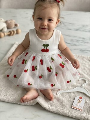 Aydede Kids Kiraz Nakışlı Tüllü Kız Bebek Body Elbise-Kabarık Tütü