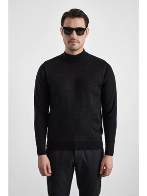 Süvari Siyah Regular Yarım Balıkçı Yaka Kazak