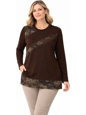 Mutlu City Kadın Orta Yaş ve Üzeri Lazer Baskı Desenli Anne Penye Bluz 30583