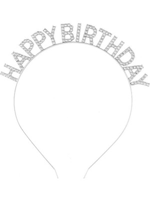 Buğz Gümüş Kristal Taşlı Happy Birthday Tacı