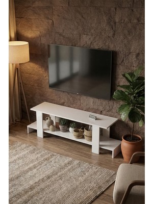 Bagax Beyaz Açık Raflı Sade Tasarım Tv Ünitesi | - 140 cm